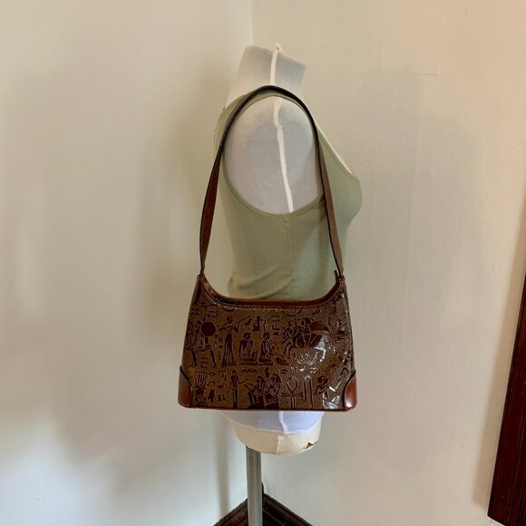 VTG Leather Hungun Egyptian Hieroglyphic Brown Hand Bag Purse Goddess Carving - Picture 10 of 15